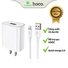 Bộ Sạc Nhanh Dành Cho Hoco DC19 USB To IP, Sạc Nhanh 5A/22.5W, Kèm Dây Dài 1m, Hỗ Trợ Sạc VOOC, Quick Charge 3.0, Hàng Chính Hãng.