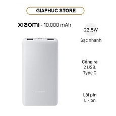 Pin sạc dự phòng 10000mAh Type C 22.5W Xiaomi Lite - GiaPhucStore | Hàng Chính Hãng