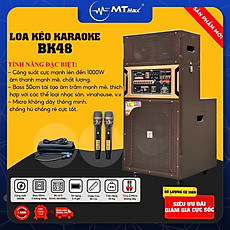Loa Kéo Karaoke BK48- Công Suất Mạnh Mẽ 1000W, Bass Siêu Khủng 50cm Siêu Trầm, Tặng Kèm 2 Micro Không Dây Thông Minh,Bảo Hành 12 Tháng, Hàng Chính Hãng