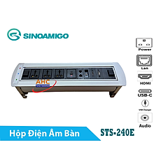 Ổ cắm âm bàn họp, bàn văn phòng Sinoamigo STS-240E, xoay 180 độ, tích hợp đầy đủ ổ cắm cần thiết cho văn phòng