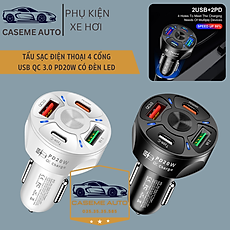 Tẩu Sạc Nhanh Cắm Ô Tô, Xe hơi, 2 Cổng Usb C - PD20W + 2 USB Quick Change 3.0-3.1A Có Đèn Led Hỗ Trợ Ban Đêm - Hàng Nhập Khẩu