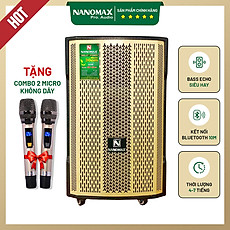 Loa Kéo Karaoke Công Suất Lớn Nanomax SK-12X2 Tặng Kèm 2 Micro Không Dây Kết Nối Bluetooth Đọc Được Usb Thẻ Nhớ Hàng Chính Hãng