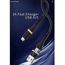 Cáp Wiwu ED-106 USB Và Cáp Dữ Liệu Sạc Nhanh Type-c Sang Type-c 3A Cho Các Thiết Bị Type C Thiết Kế 2 Trong 1, Sạc Nhanh - Hàng Chính Hãng