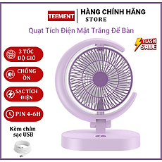 Quạt Để Bàn Tích Điện Mini 3 Cấp Độ Gió Teement, Tích Hợp Đèn Ngủ Động Cơ Không Tiếng Ồn Pin Pin 1200mah , Điều Chỉnh Lên Xuống 360°- Hàng Chính Hãng