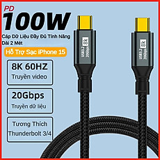 Cáp Sạc Nhanh USB Type C to Type C PD 100W - Dây Cáp Dữ Liệu FIRO USB 3.2 Gen2, Sạc Nhanh PD 100W, Truyền Dữ Liệu 20Gbps, Video 8K60Hz - 20V@5A PD100W/8K60Hz/20Gbps - Dài 2 Mét - Dùng Cho iPhone 15 Series, Macbook, Laptop, Smartphone - Hàng Chính Hãng