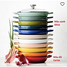 Chảo gang 2 quai kèm vung kính Le Creuset 28cm Hàng chính hãng