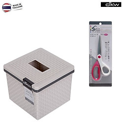 Combo-hộp-đựng-giấy-rút-vuông-DKW-+-kéo-văn-phòng-185mm-hồng/trắng---made-in-Japan-0