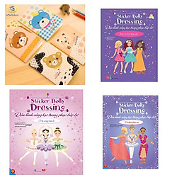 Combo 1-Dán hình sáng tạo trang phục búp bê (3 cuốn)-Tặng 01 sổ tay xinh xắn