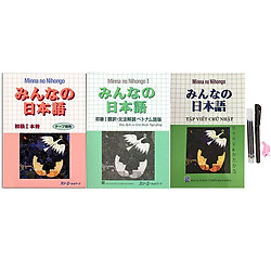 Combo Sách Minna No Nihongo I (3 Cuốn) Trình Độ Sơ Cấp N5 Tặng Kèm Bút Viết Mực Bay Màu (3 ngòi + cá)