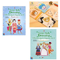 Combo 5-Dán hình sáng tạo trang phục búp bê (2 cuốn)-Tặng 01 sổ tay xinh xắn