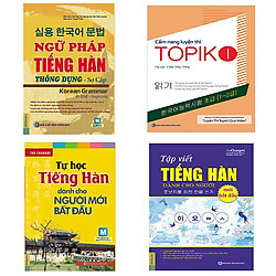 Combo tự học tiếng Hàn dành cho người mới bắt đầu: Cẩm nang luyện thi Topik 1, ngữ pháp tiếng Hàn thông dụng sơ cấp, tự học tiếng Hàn cho người mới bắt
