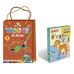 COMBO TÚI HỌA SĨ TÍ HON ( TÚI 6 CUỐN) 2019 + BÚT SÁP DẦU 18 MÀU – HỘP GIẤY