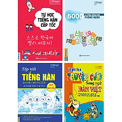Com bo 4 quyển: Sách tự học tiếng hàn cấp tốc+ 5000 từ vựng tiếng hàn thông dụng+ Vở tập