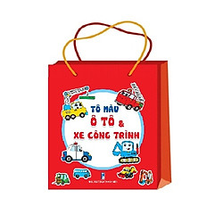 COMBO 5 quyển Tô màu Ô tô và xe công trình (Tặng kèm 1 Hộp Bút sáp 10 màu)