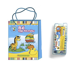 COMBO TÚI BÉ TẬP TÔ MÀU (TÚI 8 CUỐN) 2019 + BÚT SÁP DẦU 12 MÀU – HỘP NHỰA