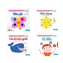 Combo 4 quyển Sách chuyển động – Song ngữ A-V: Màu sắc + Số Đếm + Các từ trái nghĩa + Hìn