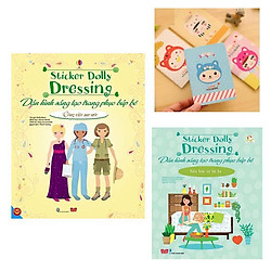 Combo 7-Dán hình sáng tạo trang phục búp bê (2 cuốn)-Tặng 01 sổ tay xinh xắn
