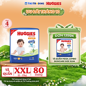 Tã/bỉm quần Huggies Skin Care Mega Jumbo XXL76+4 miếng với tràm trà dịu da