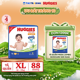 Tã/bỉm quần Huggies Skin Care Mega Jumbo XL84+4 miếng với tràm trà dịu da
