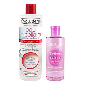 Combo Nước Tẩy Trang Evoluderm Micellar Dành Cho Da Hỗn Hợp (500ml) + Nước Hoa Hồng Evoluderm (250ml)