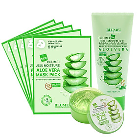 Combo 3 Gồm Dưỡng Da Blumei Gel Lô Hội 300ml + 5 Mặt Nạ Lô Hội Aloe Vera + Sữa Rửa Mặt Lô Hội (150ml)