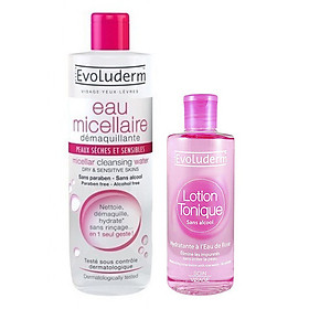Combo Nước Tẩy Trang Evoluderm Micellar Dành Cho Da Khô Và Nhạy Cảm (500ml) + Nước Hoa Hồng Evoluderm (250ml)