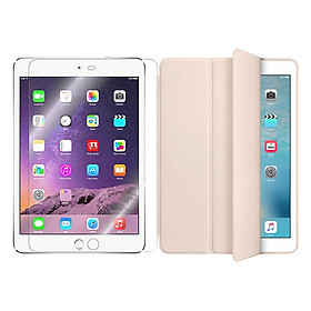 Bộ Bao Da Smart Case Cho iPad Air 2 (Vàng Đồng) Và Kính Cường Lực Glass - Hàng Chính Hãng