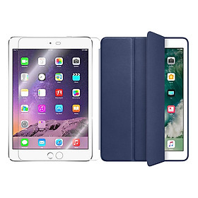 Bộ Bao Da Smart Case Cho iPad Air 2 (Xanh Đen) Và Kính Cường Lực Glass - Hàng Chính Hãng