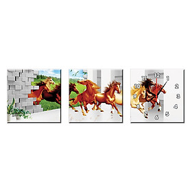 Bộ ba tranh đồng hồ treo tường thế giới tranh đẹp q16-132-dh
