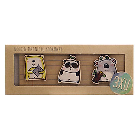 Set 3 Bookmark Gỗ Nam Châm Gấu Trúc, Koala, Gấu