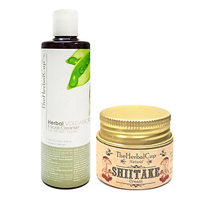 Combo Kem Nấm Shiitake Theherbalcup - THCKDN015 (15g) + Kem Rửa Mặt Tro Núi Lửa Theherbalcup 100ml