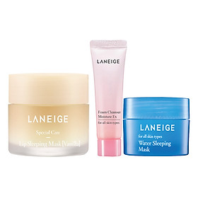 Bộ Mặt Nạ Ngủ Cho Môi Hương Vani Laneige Lip Sleeping Mask Vanilla (20g) + Sữa Rửa Mặt Laneige Foam Cleanser Moisture Ex (10ml) + Mặt Nạ Ngủ Water Sleeping Mask (15ml)