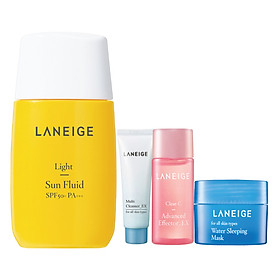 Kem Chống Nắng Cho Da Dầu & Da Hỗn Hợp Laneige Light Sun Fluid SPF50+ PA+++ 270281013 (50ml) + Sữa Rửa Mặt Multi Cleanser (10ml) + Mặt Nạ Ngủ Water Sleeping Mask (15ml) + Tinh Chất Clear C Ad.Effector (15ml)