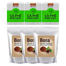 Bộ 3 Cà Phê Phin Giấy Bona Coffee Red Blend + 3 Bột Cacao Cao Cấp Bona Cacao