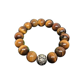 Vòng Tay Đá Mắt Hổ 12mm Mix Charm Bạc Lục Tự