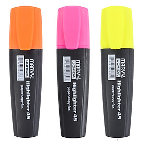 Bộ 3 Bút Dạ Quang Marvy 45-3 - Vàng, Cam, Hồng