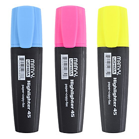 Bộ 3 Bút Dạ Quang Marvy 45-3 - Vàng, Xanh, Hồng