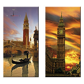 Tranh đồng hồ treo tường HOÀNG HÔN TRÊN PHỐ LONDON - Q22-OM-019-DH (30 x 60 cm) Thế Giới Tranh Đẹp