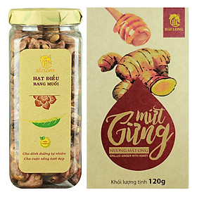 Combo Hạt Điều Rang Muối Vỏ Lụa Hải Long 250g Hũ + Mứt Gừng Nướng Mật Ong