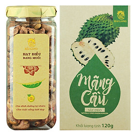 Combo Hạt Điều Rang Muối Vỏ Lụa Hải Long 250g Hũ + Mãng Cầu Sấy Dẻo Hải