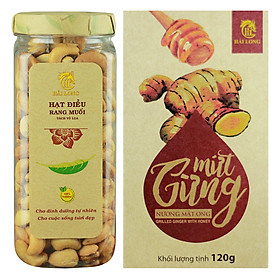 Combo Hạt Điều Rang Muối Tách Vỏ Lụa Hải Long 250g + Mứt Gừng Nướng Mật