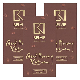 Bộ 3 Thanh Socola Café Good Morning Belvie - 70% Cacao 80g Thanh