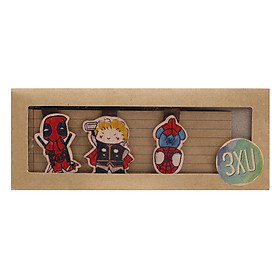 Set 3 Bookmark Gỗ Nam Châm Thor, Deadpool, Spider Man