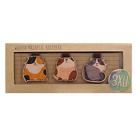 Set 3 Bookmark Gỗ Nam Châm Mèo Vàng Nâu