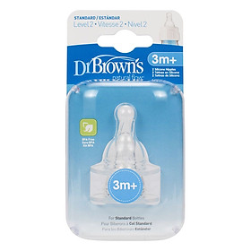 Combo 2 Núm Ty Dr.Brown's Số 2 Cho Bình Sữa Cổ Thường dành cho bé từ 3 đến 6 tháng