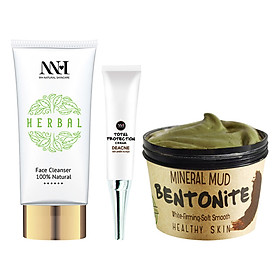 Bộ Sản Phẩm hỗ trợ điều trị Mụn MH Natural Skincare: Kem hỗ trợ điều trị Mụn Total Protection Cream - Deacne (15g) + Bùn Khoáng Thiên Nhiên Cho Da Dầu - MH Bentonite For Oil Skin (150g) + Sữa Rửa Mặt Thiên Nhiên MH Herbal Face Cleanser (100g)