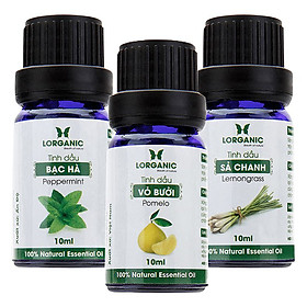 Combo 3 Tinh Dầu Lorganic: Tinh Dầu Sả Chanh (10ml) + Tinh Dầu Bưởi (10ml) + Tinh Dầu Bạc Hà Nguyên Chất (10ml)