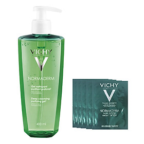 Gel Rửa Mặt Ngăn Ngừa Mụn Vichy Normaderm Deep Cleansing Purifying Gel 200ml - Tặng 5 Sachet Normaderm Night Detox 1.5ml - 100820083
