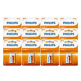Set 12 Vỉ - Pin Kẽm Philips 9V 6F22L1B (12 Viên 9V) - Cam