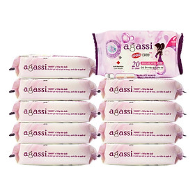 Bộ 10 Gói Khăn Ướt Agassi Hương Nhẹ (20 Tờ x 10) - Tím